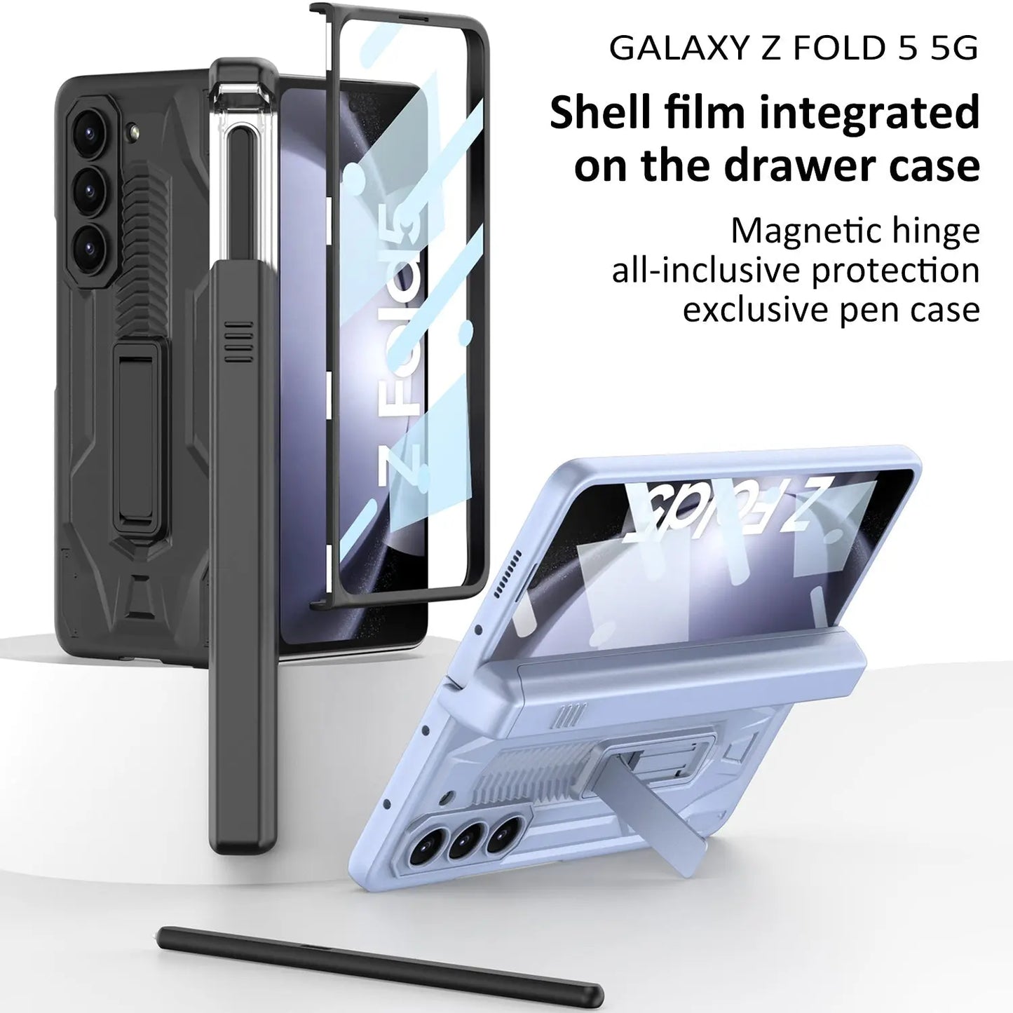 Armor All-included Magnetic Hinge Slide Pen Case Holder Phone Case With Back Screen Protector For Samsung Galaxy Z Fold3 Fold4 Fold5 - Fold Case