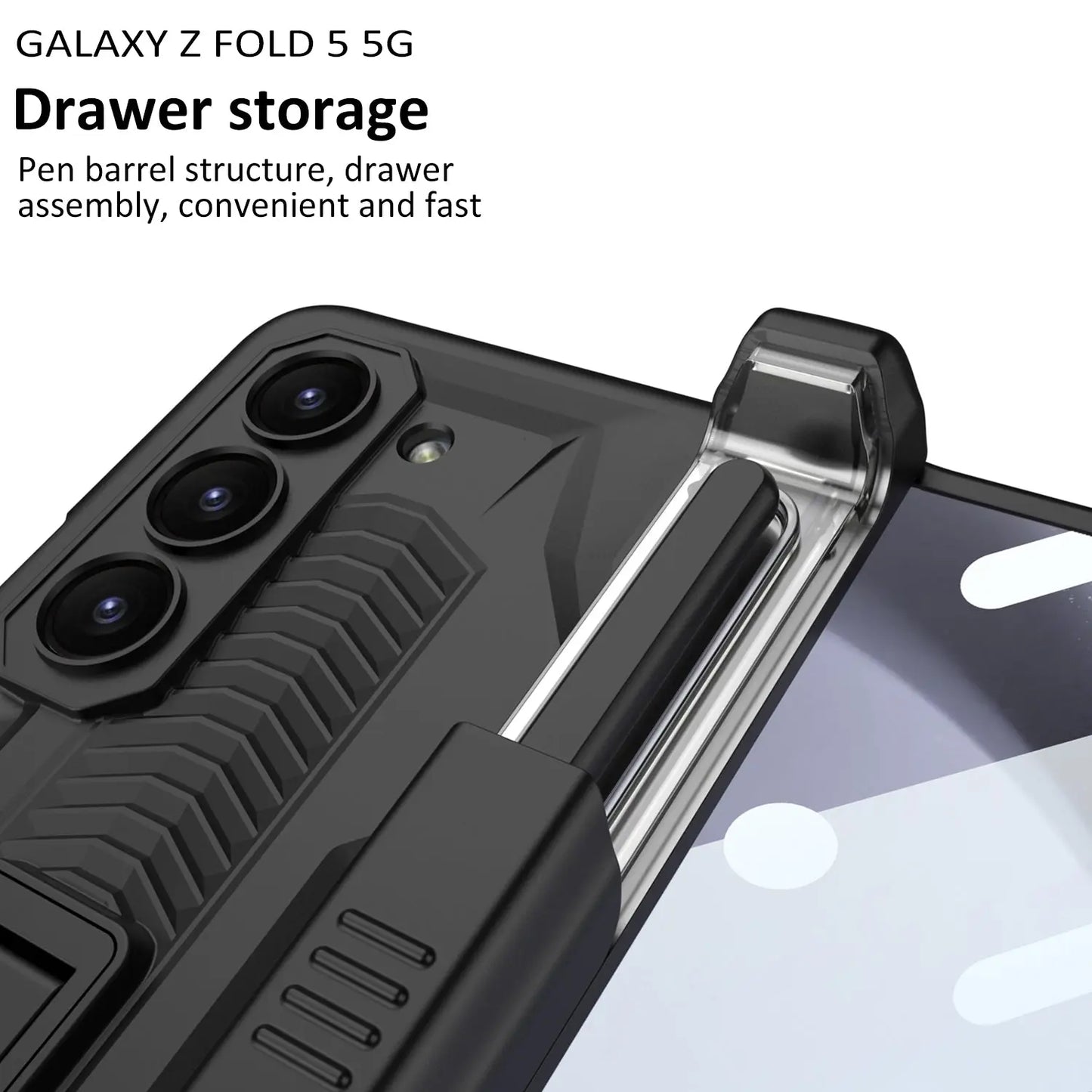 Armor All-included Magnetic Hinge Slide Pen Case Holder Phone Case With Back Screen Protector For Samsung Galaxy Z Fold3 Fold4 Fold5 - Fold Case
