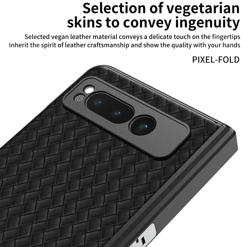 Magnetic All-inclusive Woven Pattern Case With Tempered Film For Google Pixel Fold With Damped Folding Bracket - Fold Case