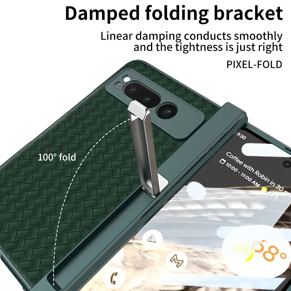 Magnetic All-inclusive Woven Pattern Case With Tempered Film For Google Pixel Fold With Damped Folding Bracket - Fold Case