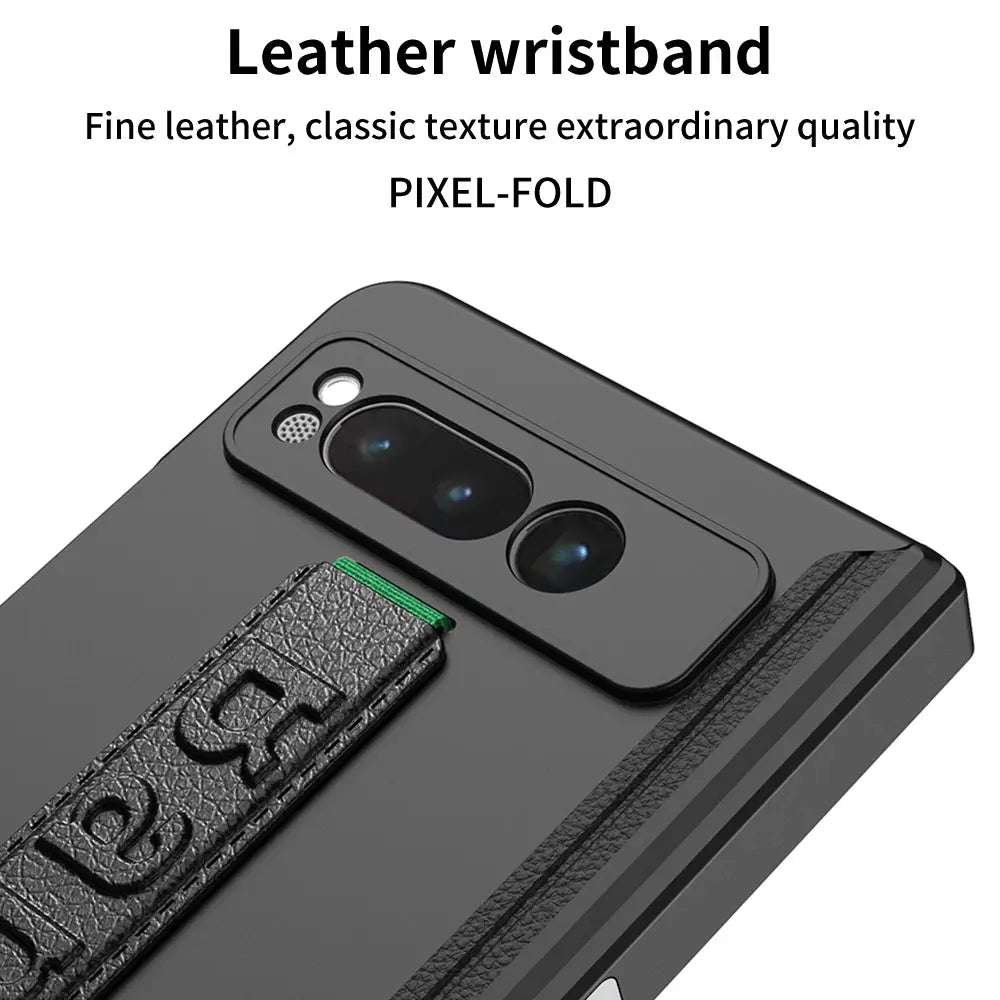 Magnetic Folding All-inclusive Leather Wristband Case With Tempered Film For Google Pixel Fold With Damped Folding Bracket - Fold Case