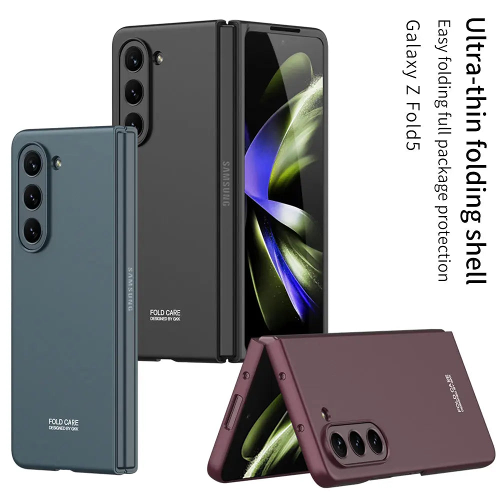 Electroplated Slim Samsung Galaxy Z Fold 5 Case with Front Screen Tempered Glass Protector - Fold Case