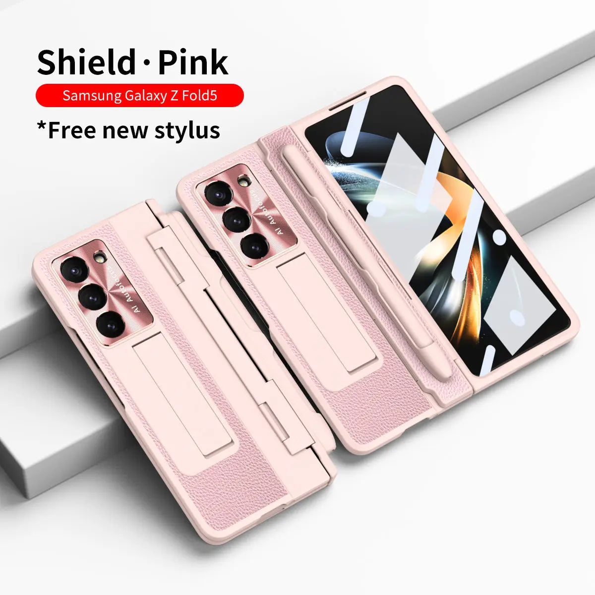 Luxury Leather Magnetic Bracket Shell Electroplated Phone Case For Samsung Galaxy Z Fold3/4/5 With Back Screen Glass - Fold Case