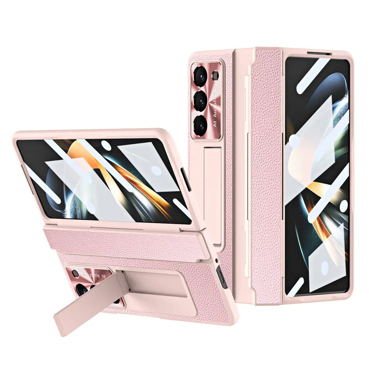 Luxury Leather Magnetic Bracket Shell Electroplated Phone Case For Samsung Galaxy Z Fold3/4/5 With Back Screen Glass - Fold Case