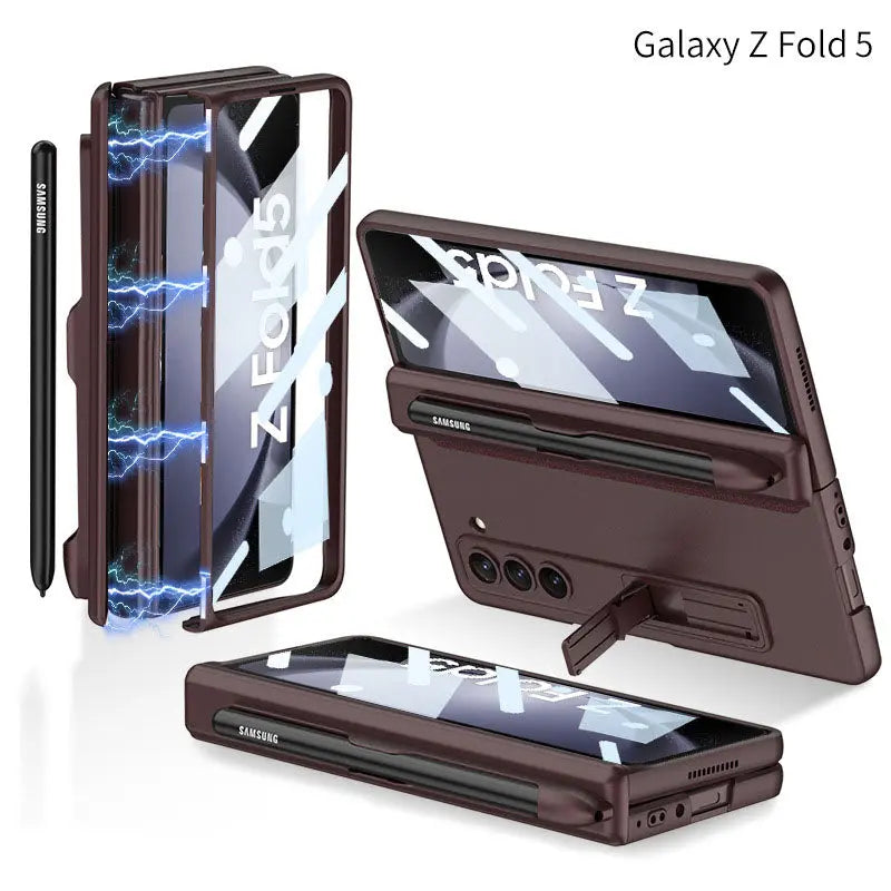 Samsung Galaxy Z Fold5 Case Full Coverage Case with Tempered Glass Protector and Pen Tray Holder - Fold Case