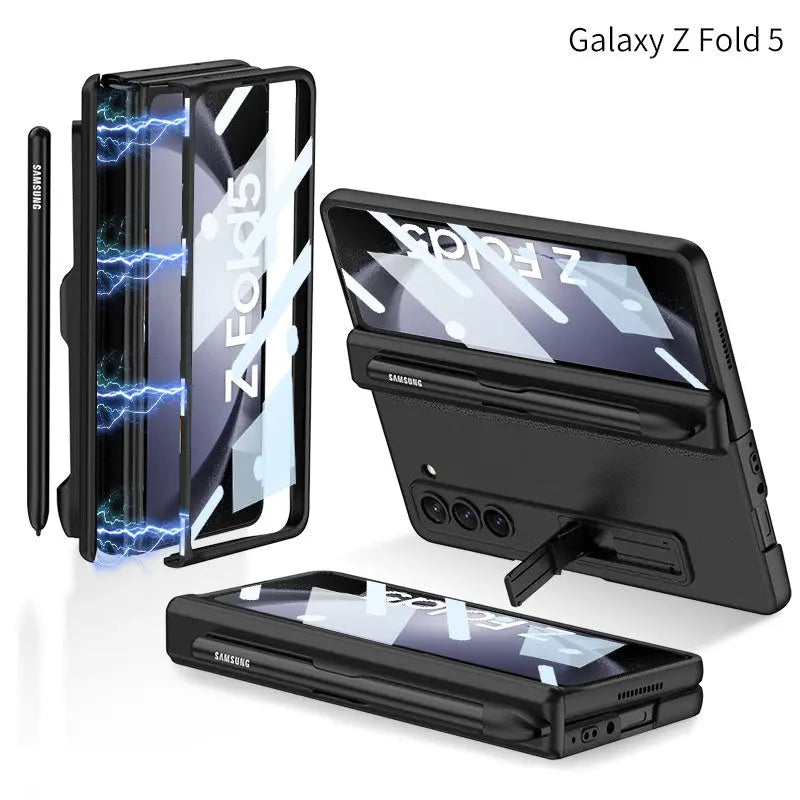 Samsung Galaxy Z Fold5 Case Full Coverage Case with Tempered Glass Protector and Pen Tray Holder - Fold Case