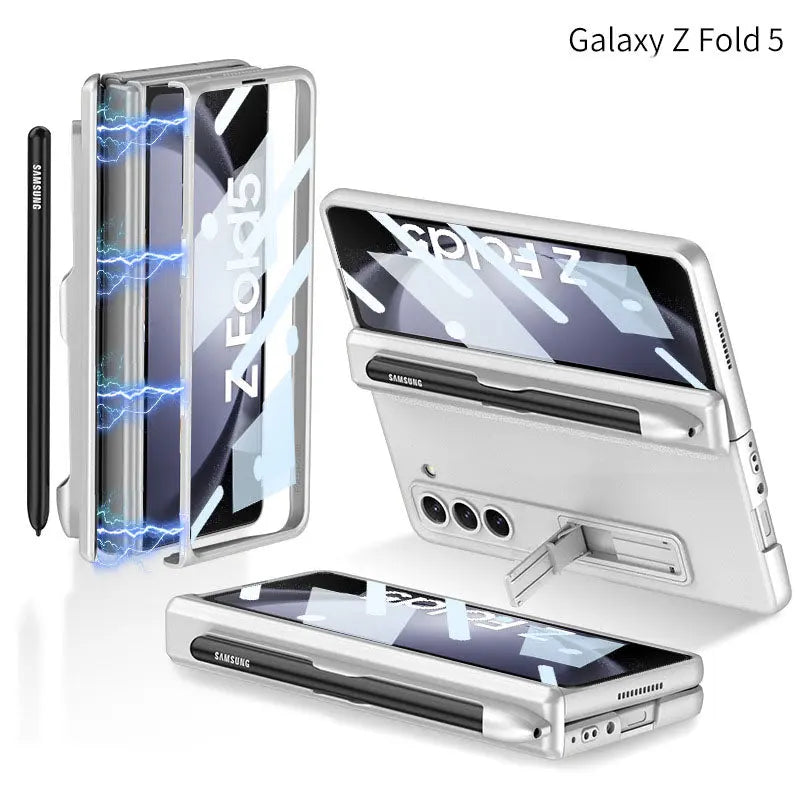 Samsung Galaxy Z Fold5 Case Full Coverage Case with Tempered Glass Protector and Pen Tray Holder - Fold Case