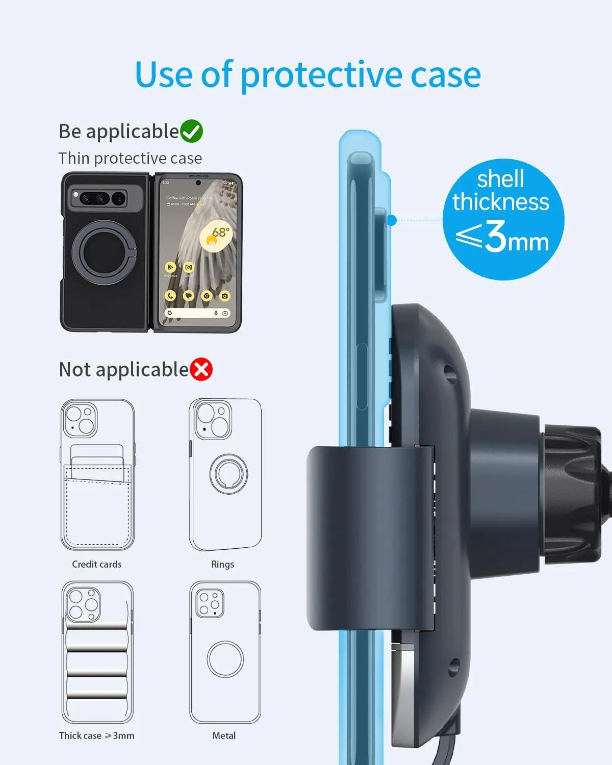 Fast Wireless Car Charger Mount for Google Pixel Fold - Fold Case