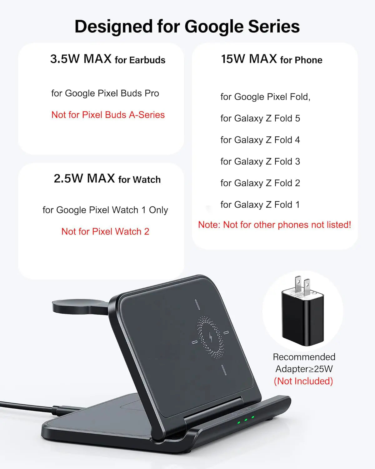 3 In 1 Fast Wireless Charger for Google Pixel Fold - Fold Case