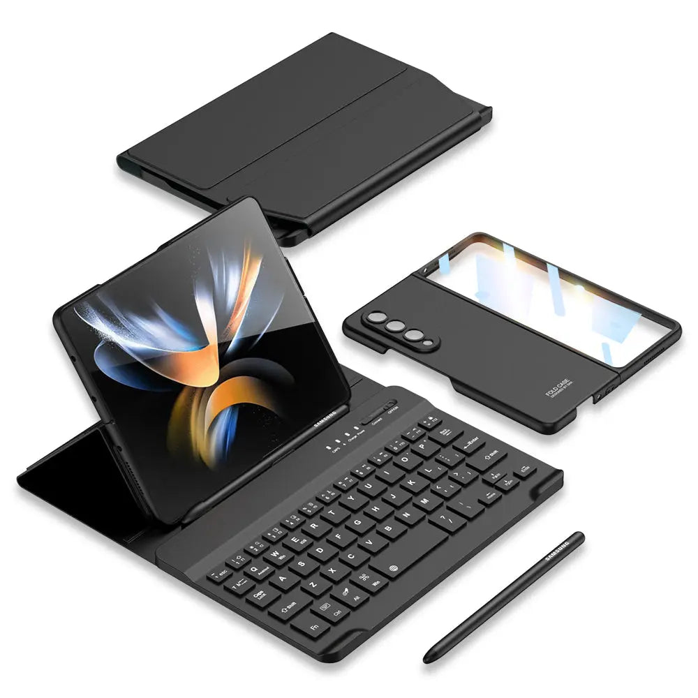 Bluetooth 3.0 Keyboard Magnetic All-inclusive Leather Cover For Samsung Galaxy Z Fold3 Fold4 Fold5 Come With keyboard+Holster Bracket+Phone Case+Capacitive Pen - Fold Case