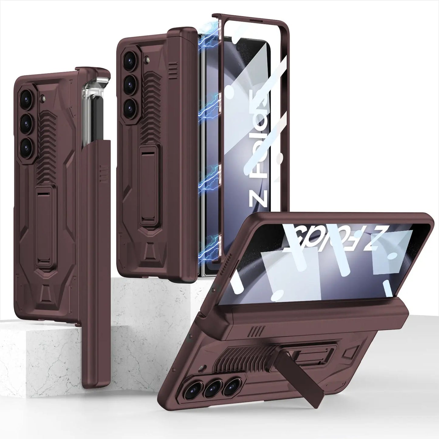 Armor All-included Magnetic Hinge Slide Pen Case Holder Phone Case With Back Screen Protector For Samsung Galaxy Z Fold3 Fold4 Fold5 - Fold Case
