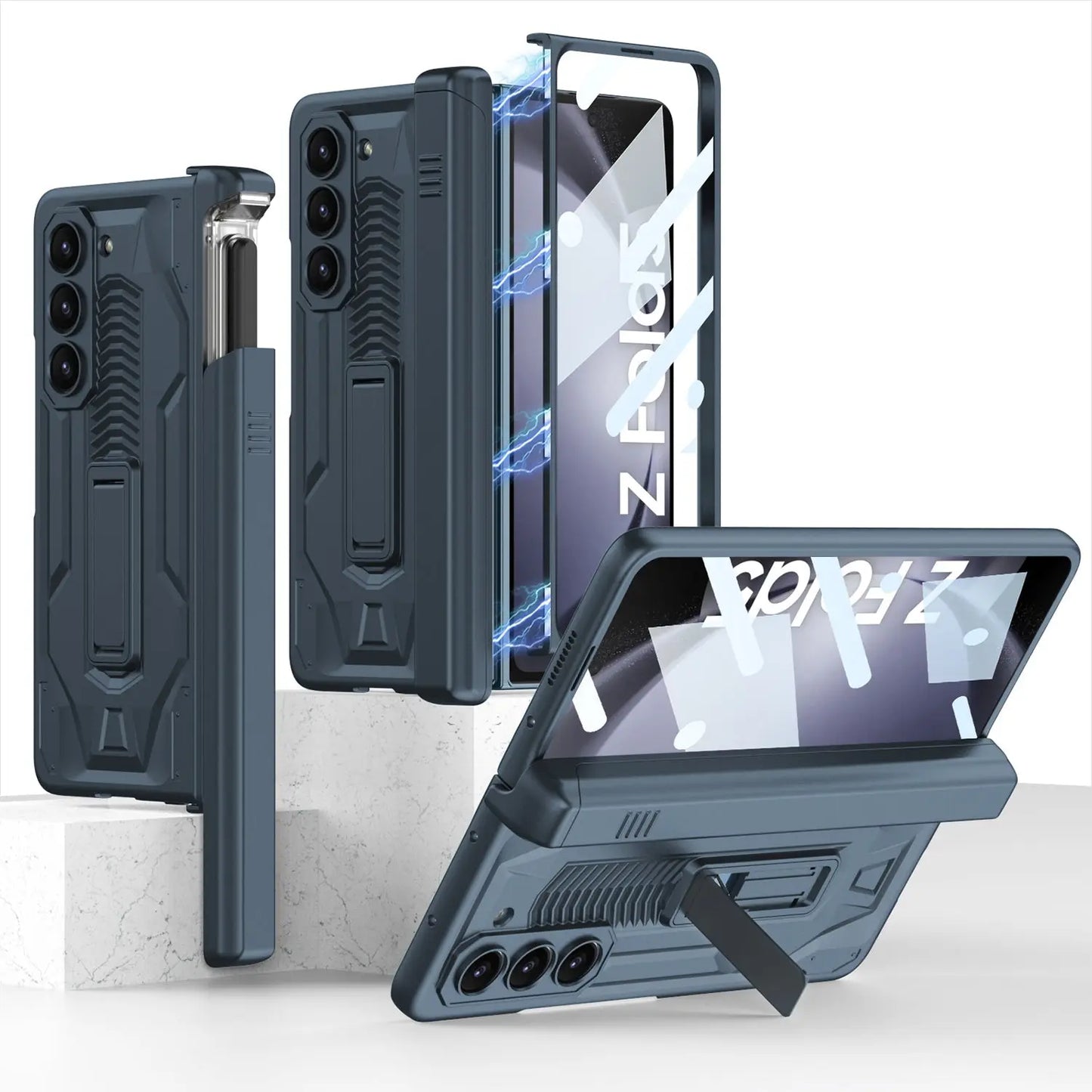 Armor All-included Magnetic Hinge Slide Pen Case Holder Phone Case With Back Screen Protector For Samsung Galaxy Z Fold3 Fold4 Fold5 - Fold Case
