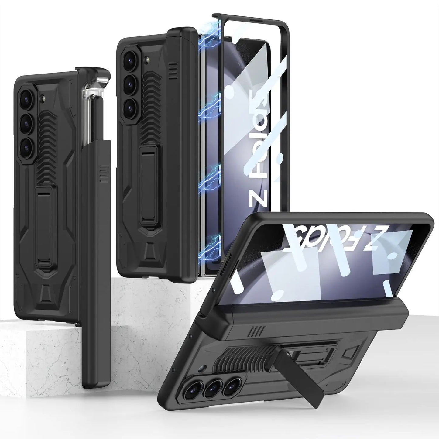 Armor All-included Magnetic Hinge Slide Pen Case Holder Phone Case With Back Screen Protector For Samsung Galaxy Z Fold3 Fold4 Fold5 - Fold Case