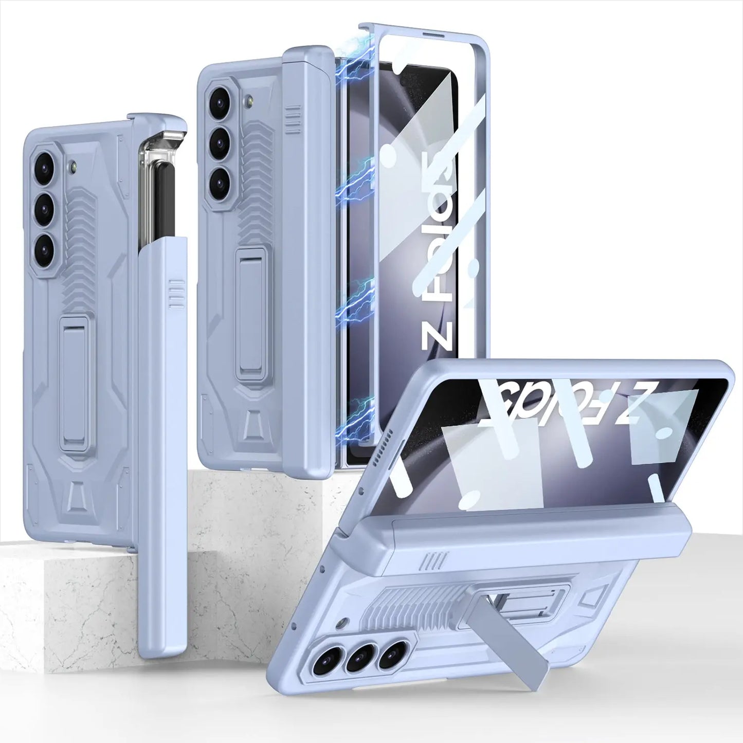 Armor All-included Magnetic Hinge Slide Pen Case Holder Phone Case With Back Screen Protector For Samsung Galaxy Z Fold3 Fold4 Fold5 - Fold Case