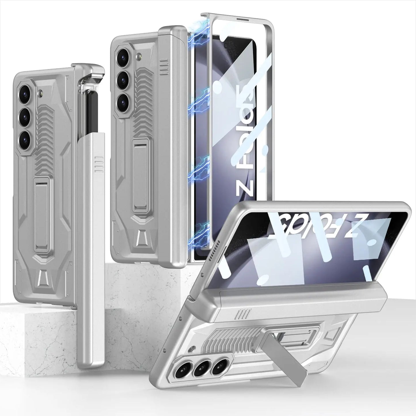 Armor All-included Magnetic Hinge Slide Pen Case Holder Phone Case With Back Screen Protector For Samsung Galaxy Z Fold3 Fold4 Fold5 - Fold Case
