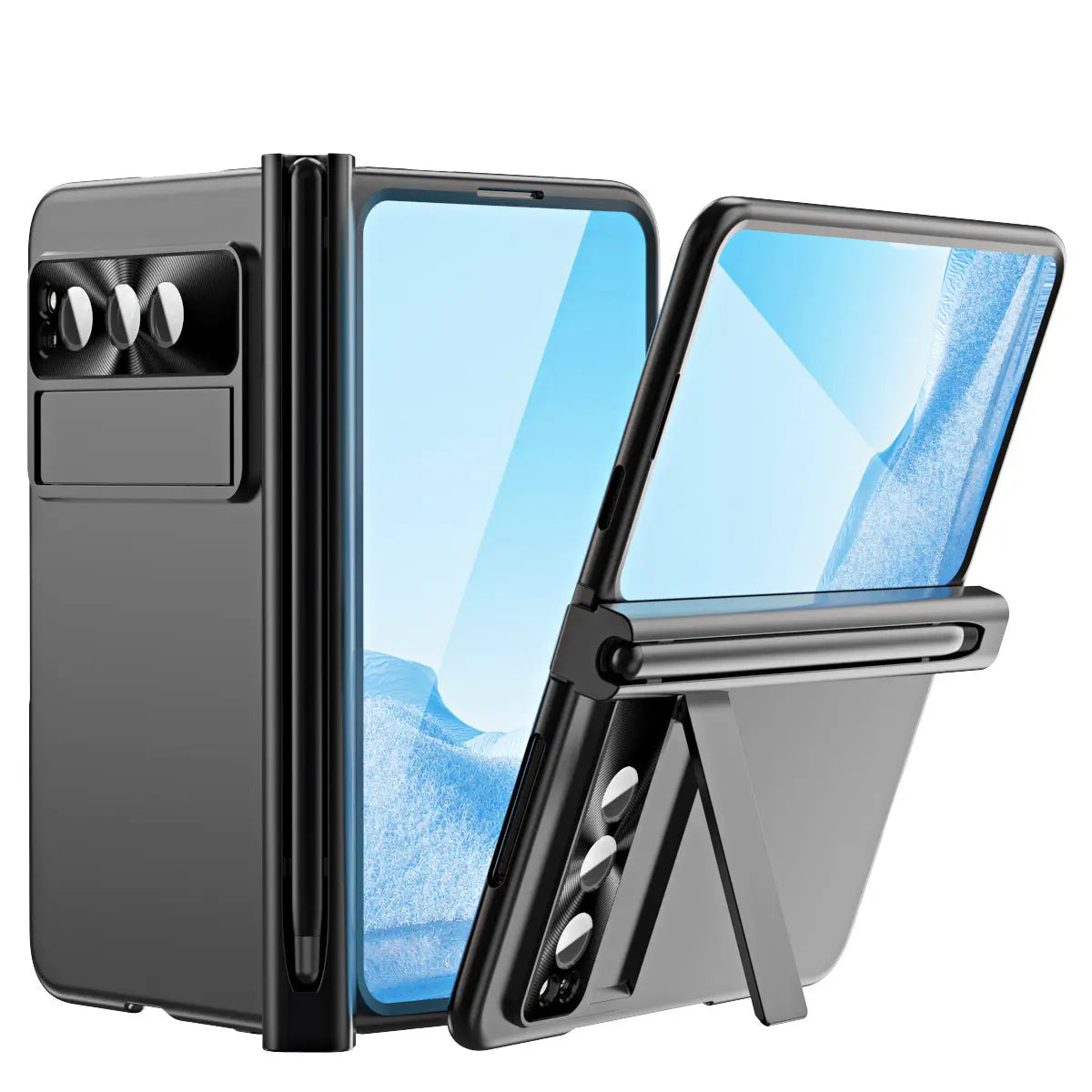 Slim Anodized Google Pixel Fold Case with Hinge Protective Screen Protector Pen Slot and Stylus - Fold Case