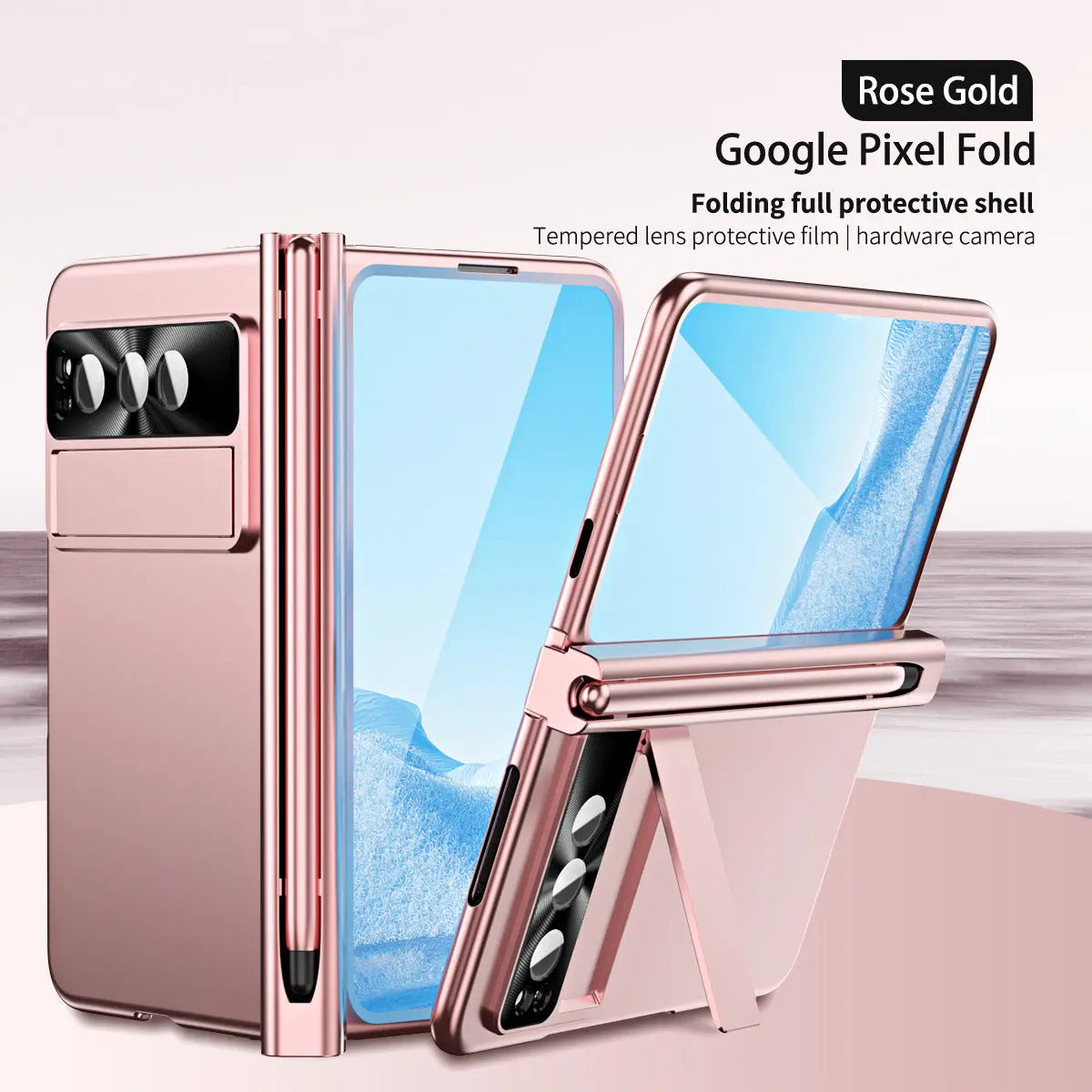 Slim Anodized Google Pixel Fold Case with Hinge Protective Screen Protector Pen Slot and Stylus - Fold Case