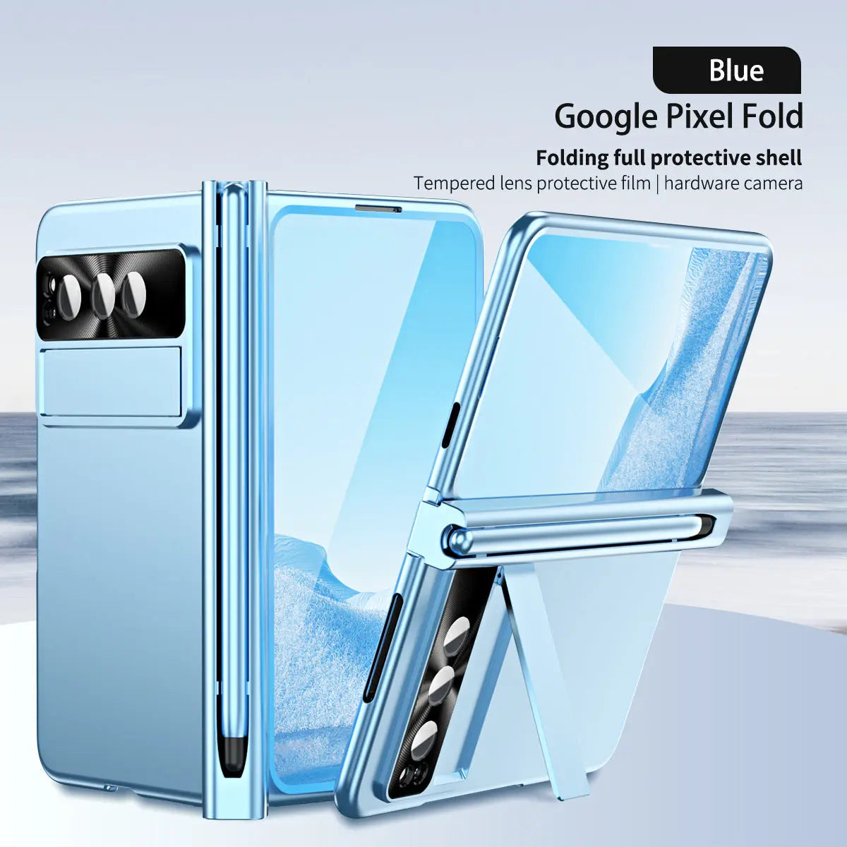 Slim Anodized Google Pixel Fold Case with Hinge Protective Screen Protector Pen Slot and Stylus - Fold Case