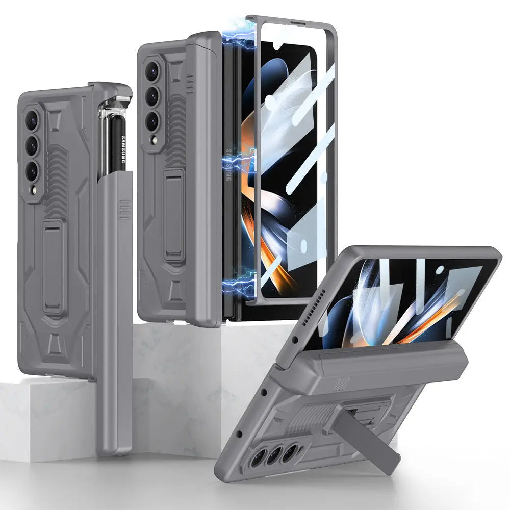 Armor All-included Magnetic Hinge Slide Pen Case Holder Phone Case With Back Screen Protector For Samsung Galaxy Z Fold3 Fold4 Fold5 - Fold Case