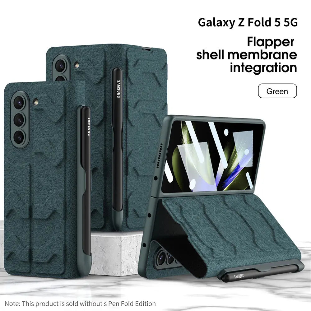 Samsung Galaxy Z Fold 5 Mobile Phone Case Fashion Warrior Flip Leather Case Film Velcro Pen Slot Case - Fold Case
