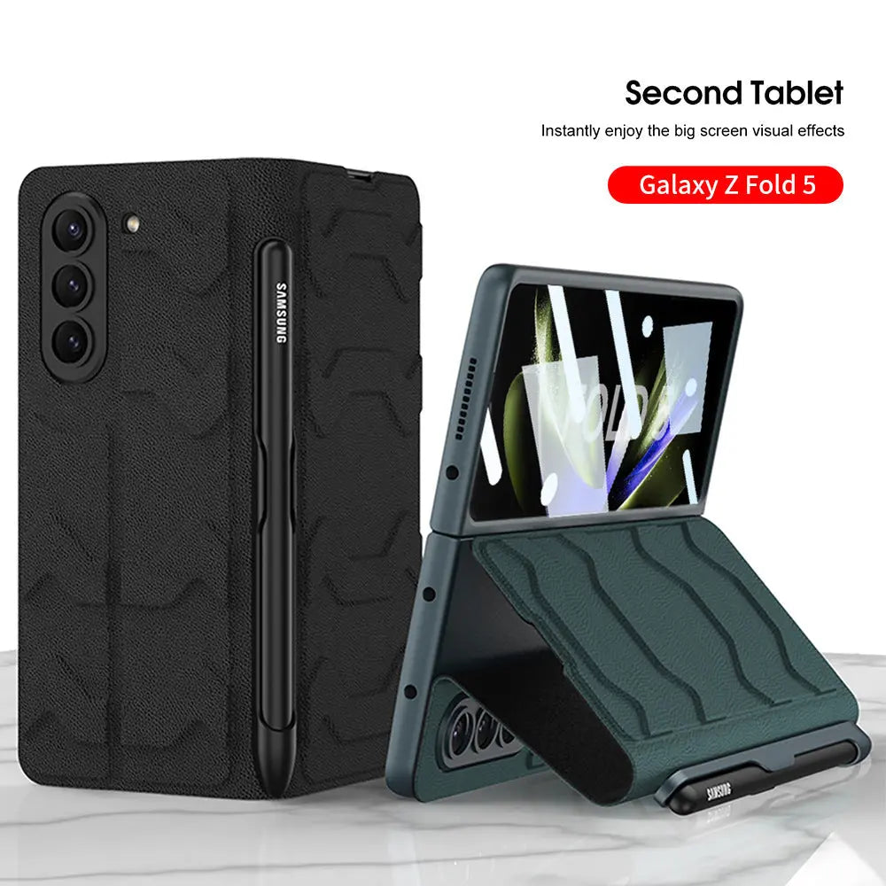 Samsung Galaxy Z Fold 5 Mobile Phone Case Fashion Warrior Flip Leather Case Film Velcro Pen Slot Case - Fold Case