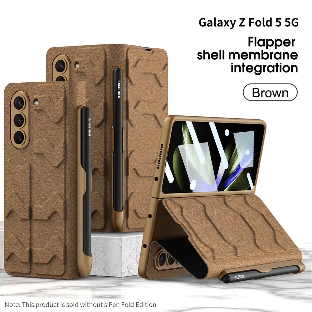 Samsung Galaxy Z Fold 5 Mobile Phone Case Fashion Warrior Flip Leather Case Film Velcro Pen Slot Case - Fold Case