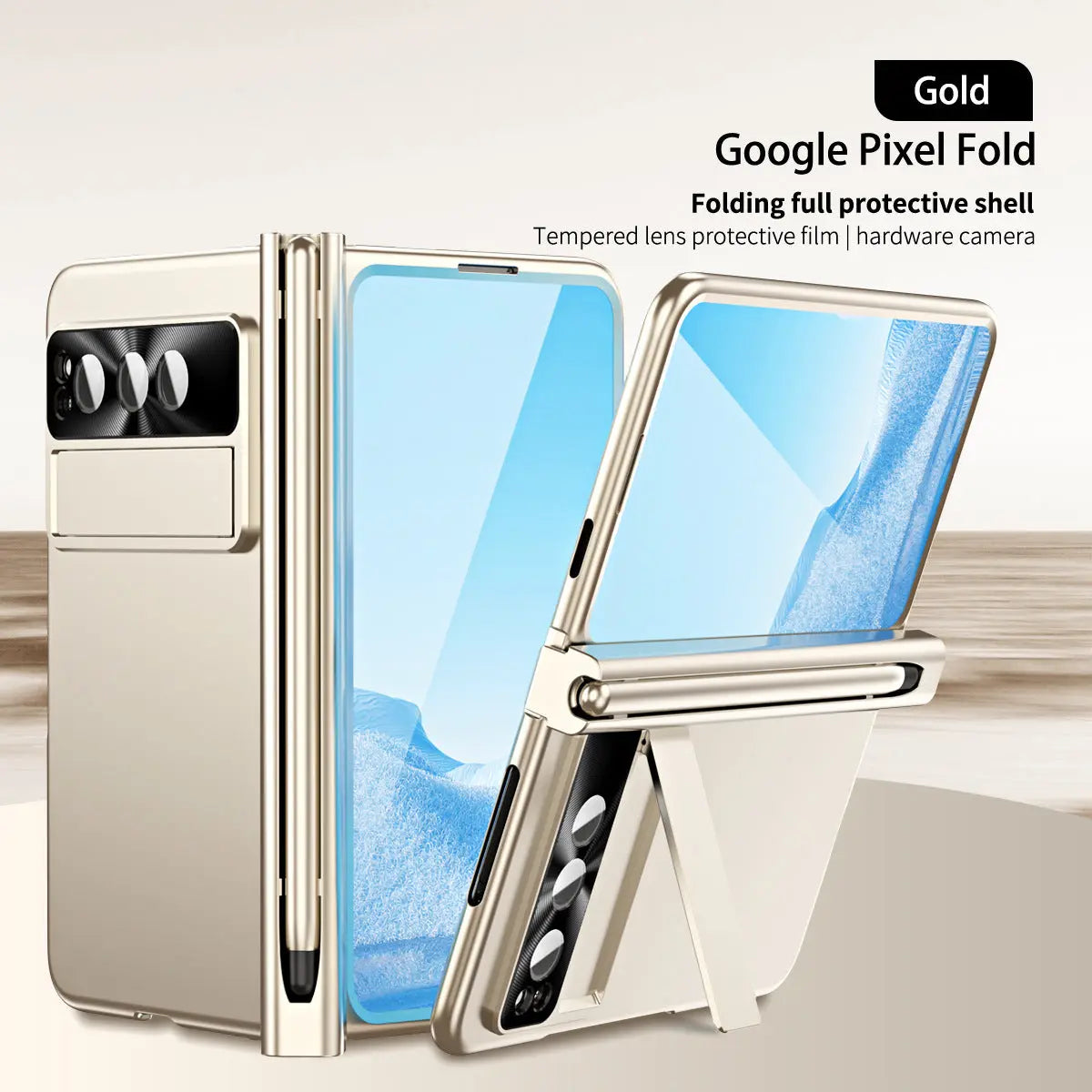 Slim Anodized Google Pixel Fold Case with Hinge Protective Screen Protector Pen Slot and Stylus - Fold Case