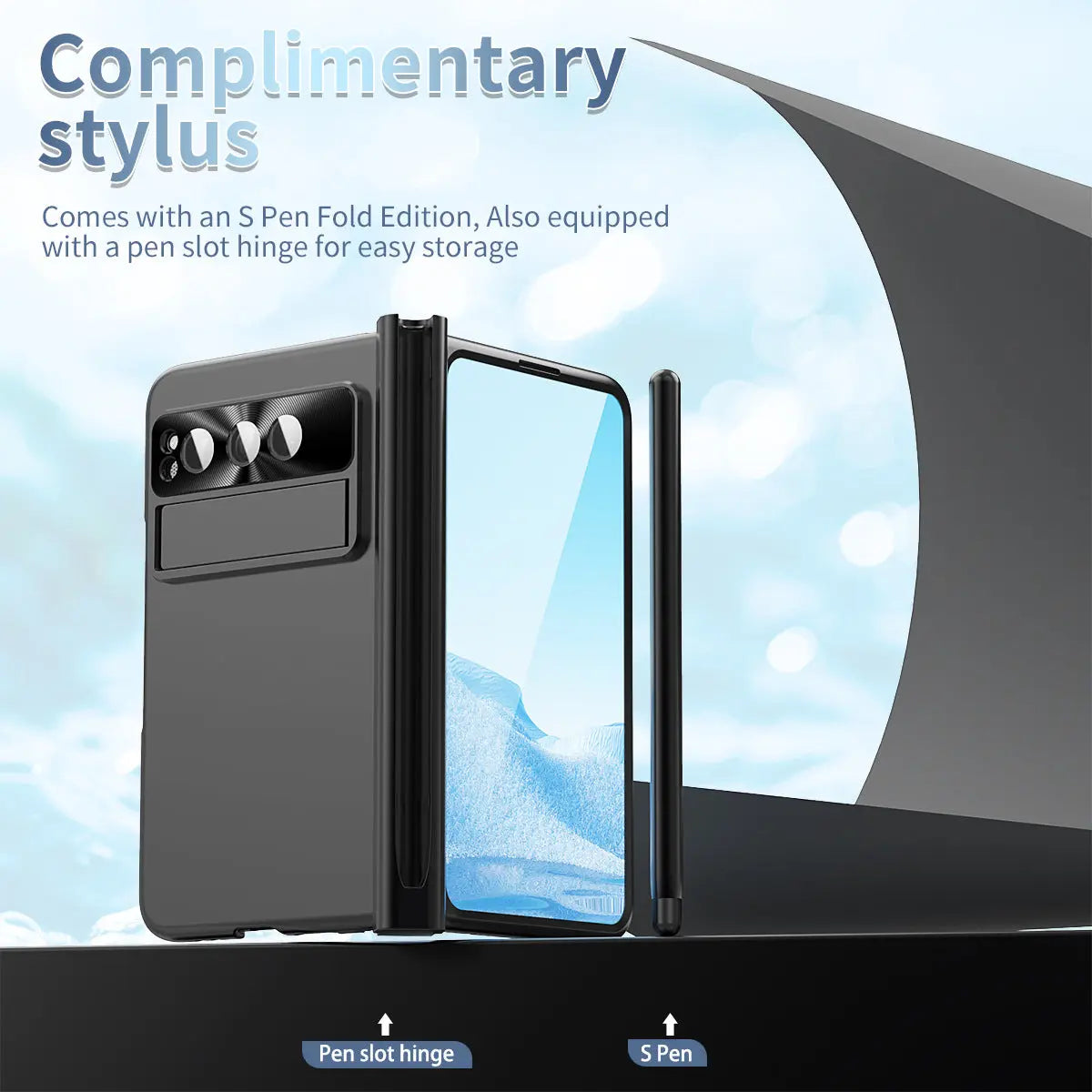 Slim Anodized Google Pixel Fold Case with Hinge Protective Screen Protector Pen Slot and Stylus - Fold Case