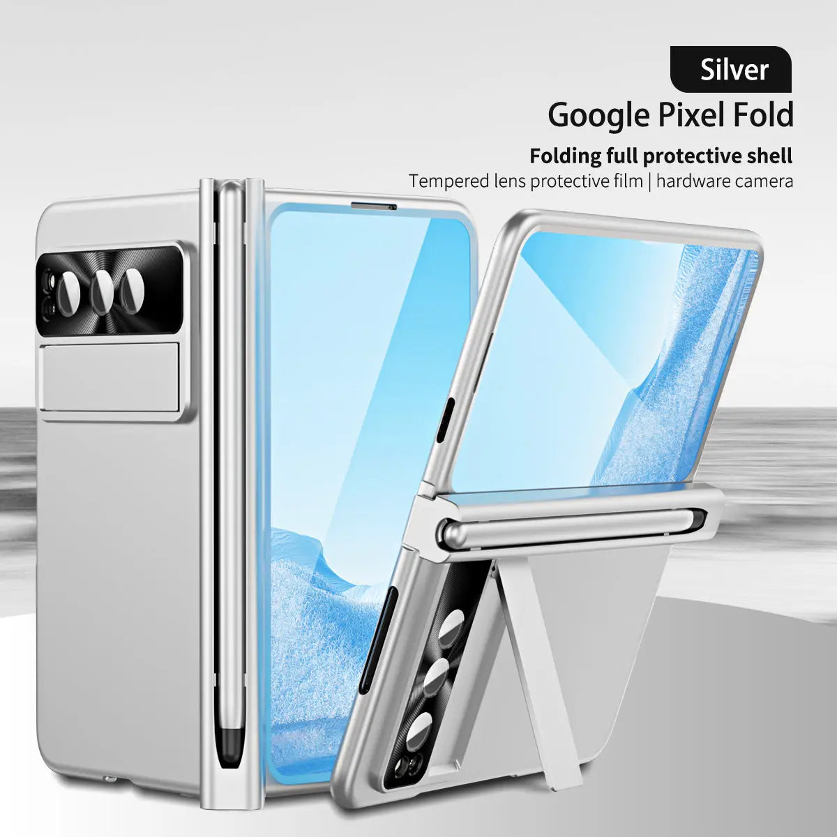 Slim Anodized Google Pixel Fold Case with Hinge Protective Screen Protector Pen Slot and Stylus - Fold Case