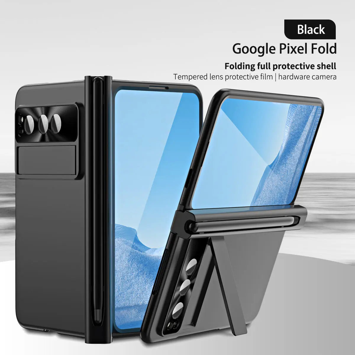 Slim Anodized Google Pixel Fold Case with Hinge Protective Screen Protector Pen Slot and Stylus - Fold Case