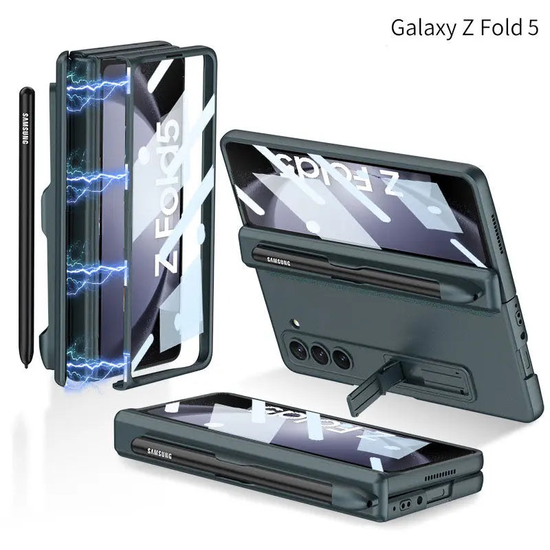 Samsung Galaxy Z Fold5 Case Full Coverage Case with Tempered Glass Protector and Pen Tray Holder - Fold Case