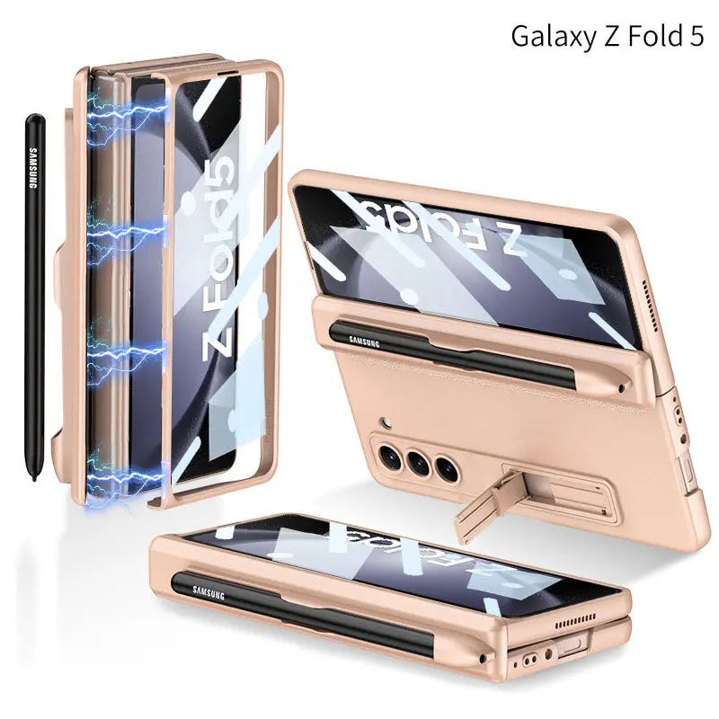Samsung Galaxy Z Fold5 Case Full Coverage Case with Tempered Glass Protector and Pen Tray Holder - Fold Case