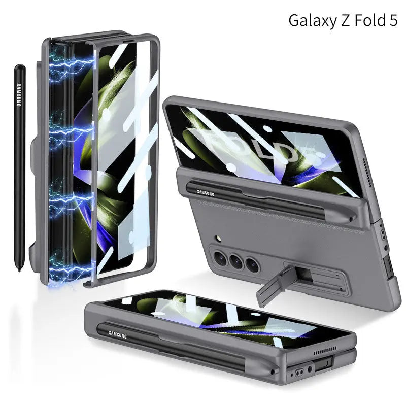Samsung Galaxy Z Fold5 Case Full Coverage Case with Tempered Glass Protector and Pen Tray Holder - Fold Case