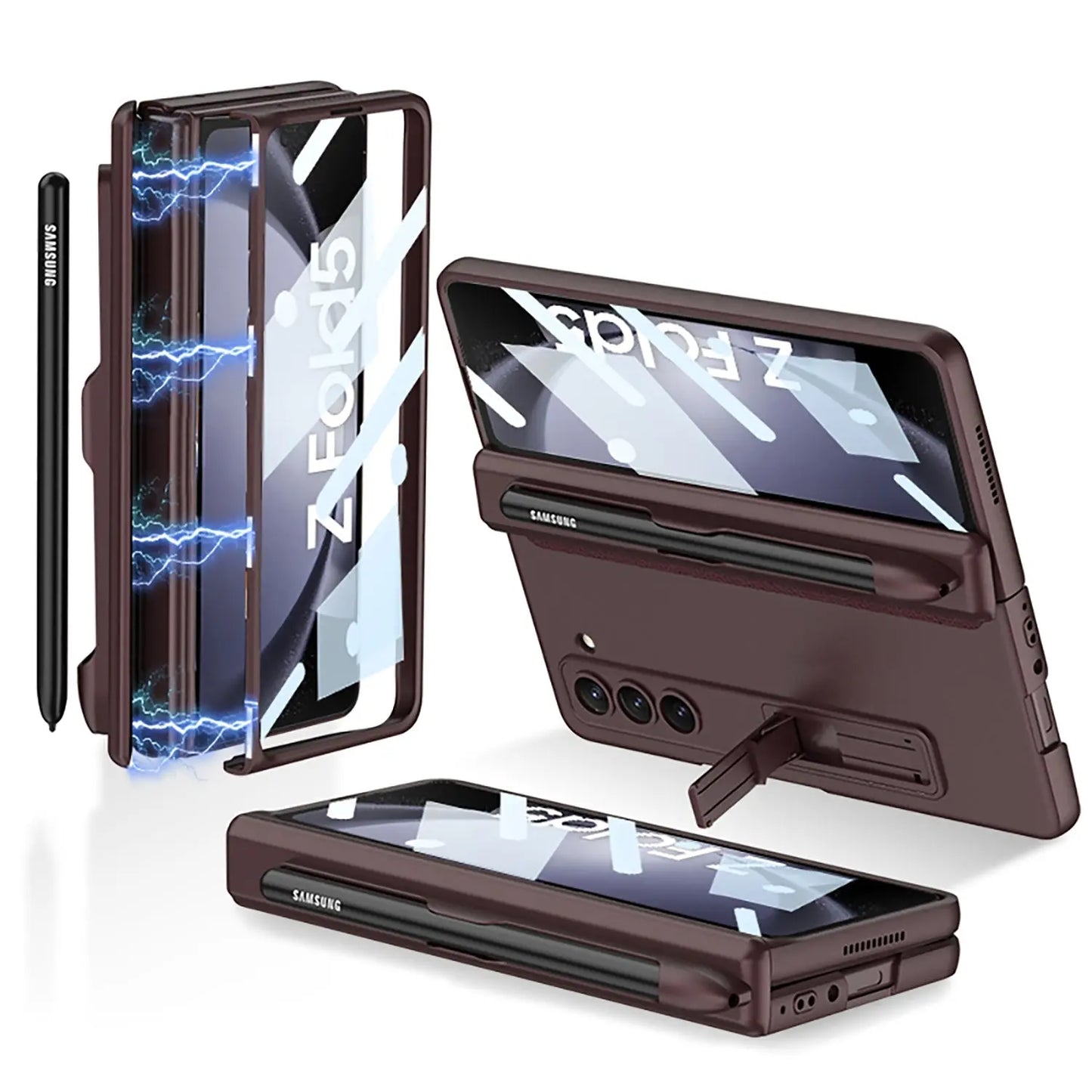 Magnetic Hinge S Pen Slot Ultra-Thin Phone Case With Back Screen Protector For Samsung Galaxy Z Fold 5/4/3 5G - Fold Case
