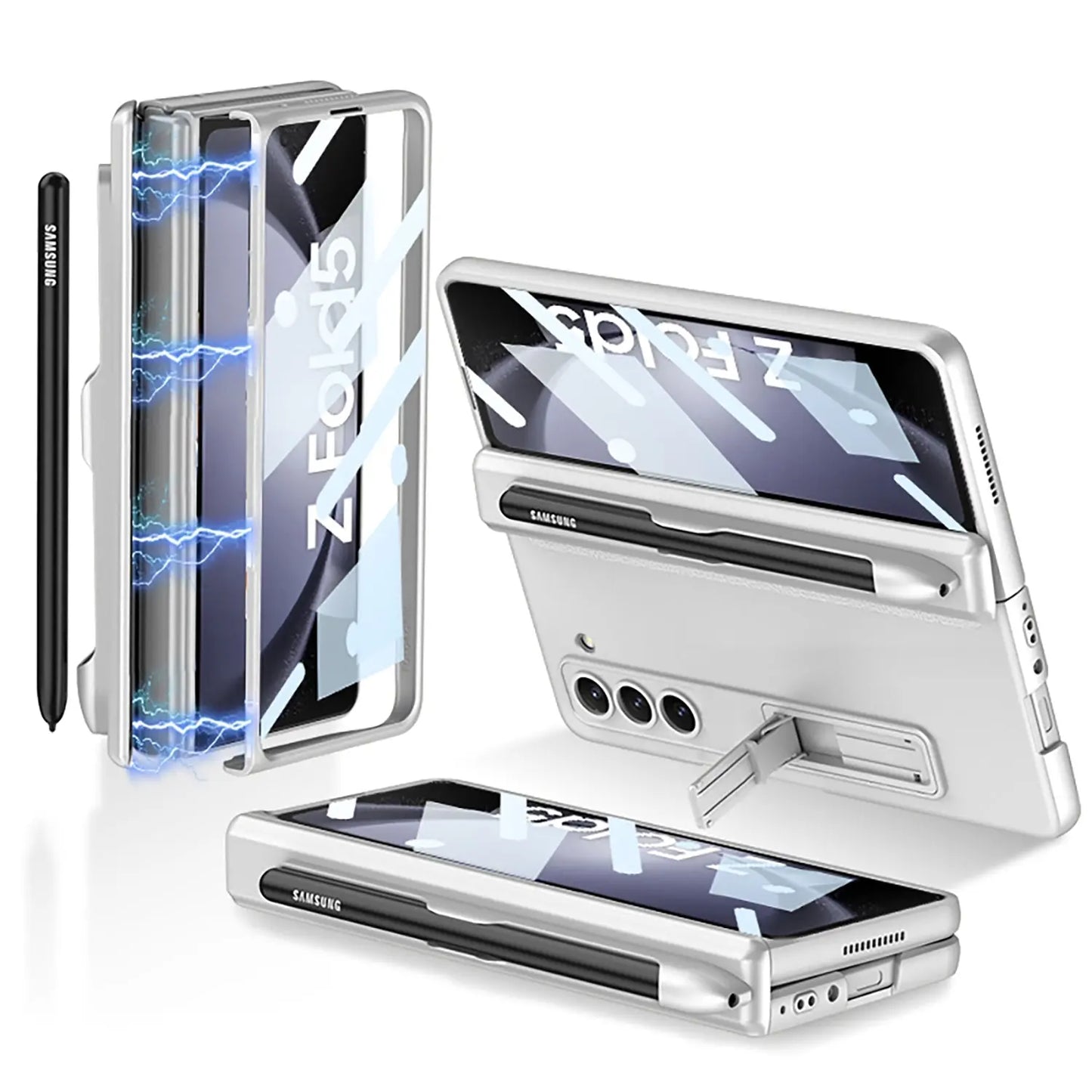 Magnetic Hinge S Pen Slot Ultra-Thin Phone Case With Back Screen Protector For Samsung Galaxy Z Fold 5/4/3 5G - Fold Case