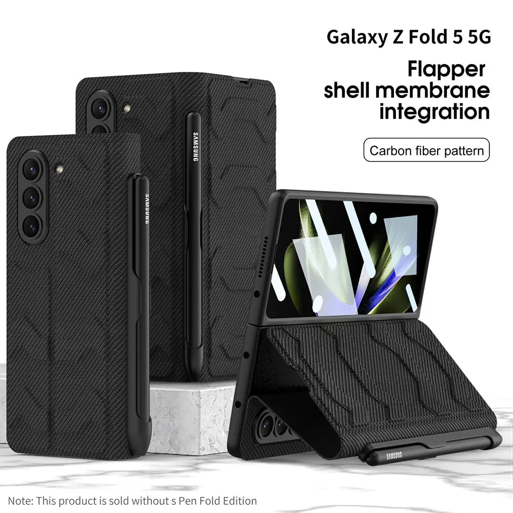 Leather Pen Holder Armor Phone Case With Back Screen Protector For Samsung Galaxy Z Fold 5/4/3 5G - Fold Case