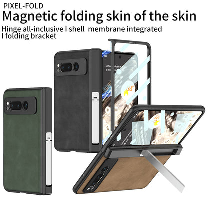 Magnetic Folding Hinge All-inclusive Leather Case With Tempered Film For Google Pixel Fold With Damped folding Bracket