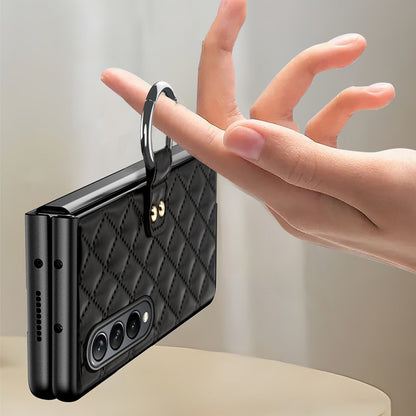Luxurious Leather Ring Holder Protective Phone Case With Front Protection Film For Samsung Galaxy Z Fold5 Fold4 Fold3