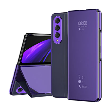 Smart Mirror Clear View Flip Case Luxury Magnetic Leather Kickstand Shockproof Cover For Samsung Galaxy Z Fold3 Fold4 Fold5