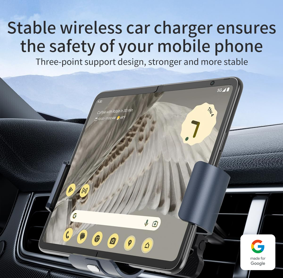 Fast Wireless Car Charger Mount for Google Pixel Fold