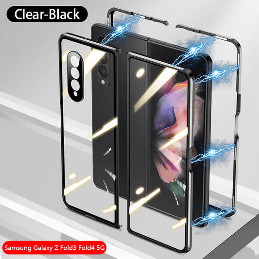 Samsung Galaxy Z Fold5 Fold4 Fold3 Magnetic Double-Sided Protection Tempered Glass Aluminum Frame Phone Case