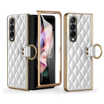 Luxurious Leather Ring Holder Protective Phone Case With Front Protection Film For Samsung Galaxy Z Fold5 Fold4 Fold3