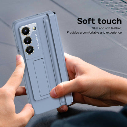 Anti-fall Protective Leather Phone Case With Invisible Bracket and Film For Samsung Galaxy Z Fold5 Fold4