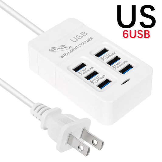 6-Port Multiport USB Charger – 35W PD Type-C Fast Charge Wall Adapter with EU/US Plug