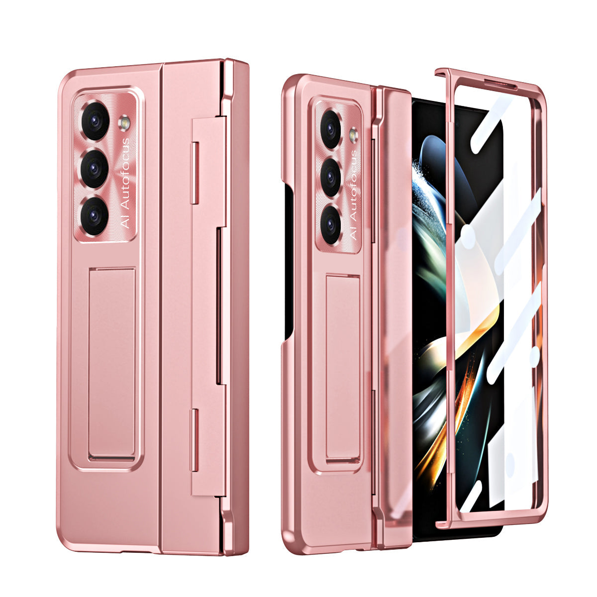 Golden Armor Hinge Magnetic Bracket Protective Phone Case With Front Protection Film For Samsung Galaxy Z Fold5 Fold4 Fold3