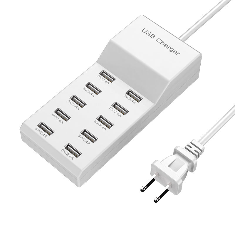 10-Port USB Charging Station – 50W/10A Multi-Port USB-C Hub Charger for Cellphones, Tablets, and Multiple Devices