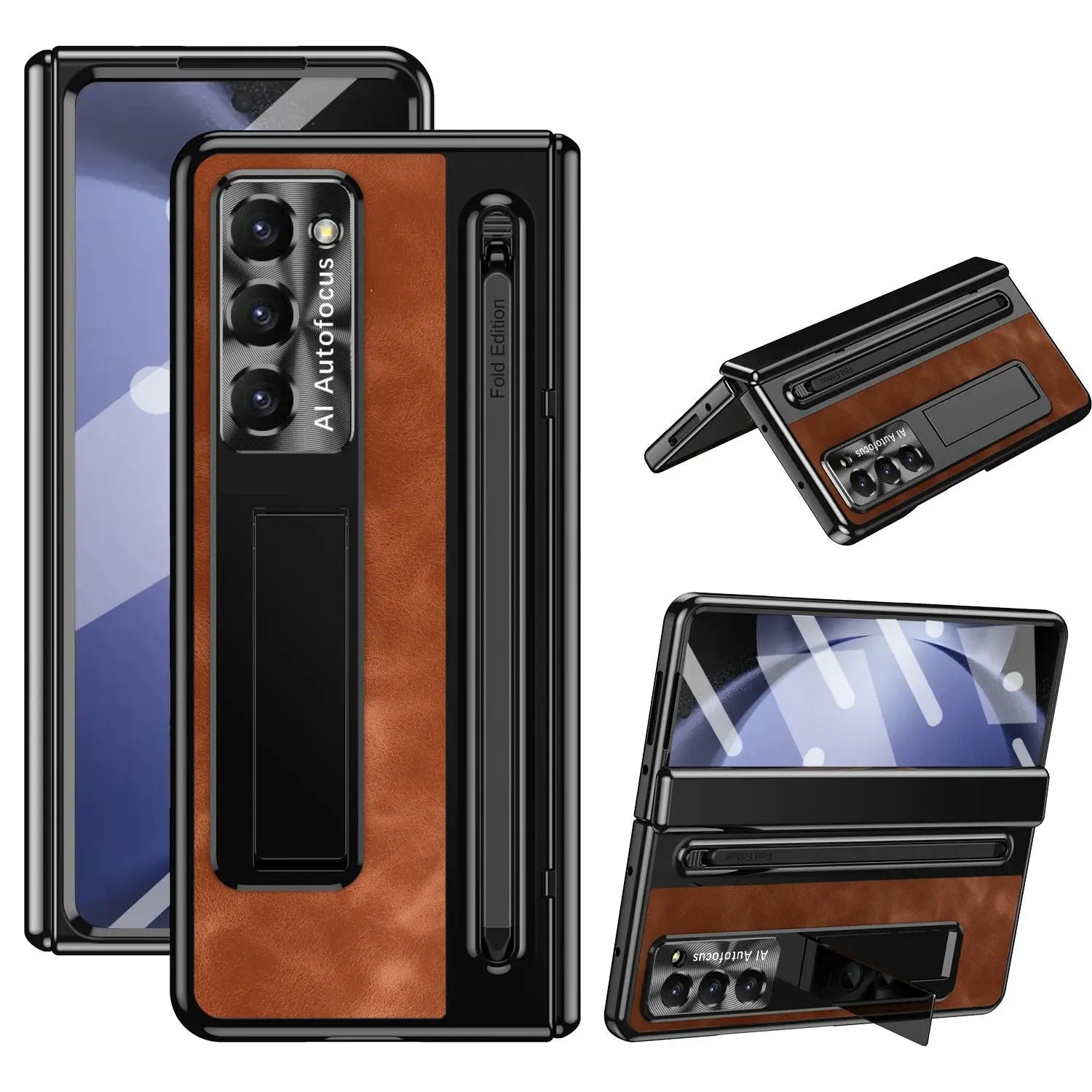 Galaxy Z Fold 6 Leather Bracket Pen Holder Case