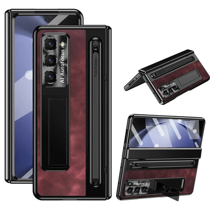 Galaxy Z Fold 6 Leather Bracket Pen Holder Case