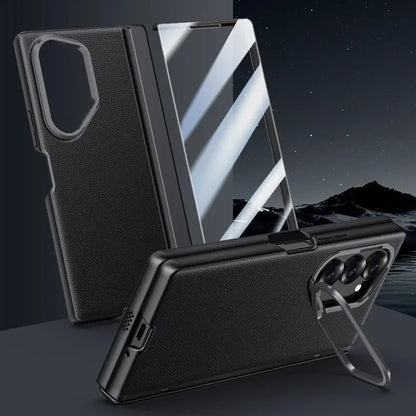 Galaxy Z Fold 6 Leather Hinge Folding Metal Lens Case - Fold Case