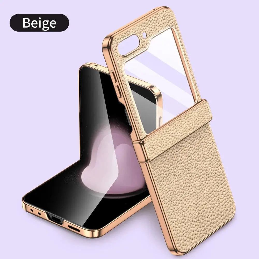 Galaxy Z flip 5 Luxury Hinge Leather Case